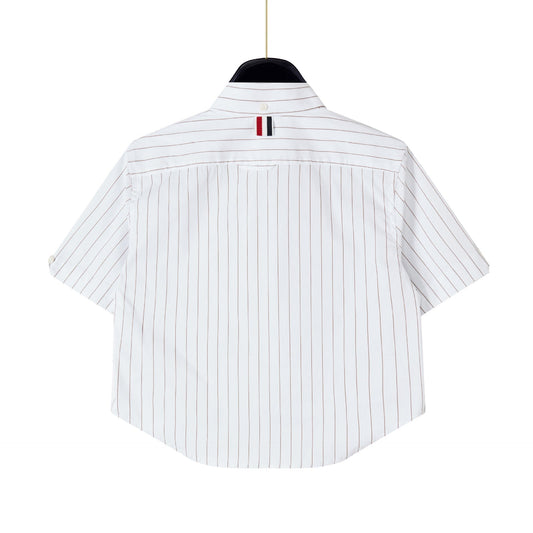 2025SS Women's vertical striped cropped shirt THOM TREND