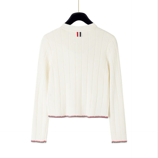Spring Summer Pure Cotton Contrast Lapel Cardigan