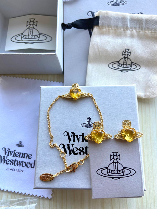 Vivienne Westwood Heart Rhinestone Bracelet & Earrings