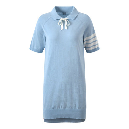 Thom Browne Women's Polo Collar Knitted Short Sleeve Dress - Premium Cotton Casual Dress