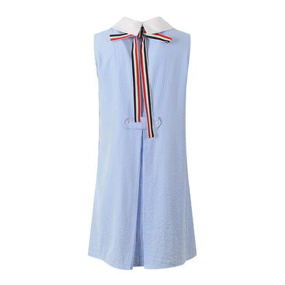 Thom Browne Blue & White Striped Contrast Collar Shirt Dress