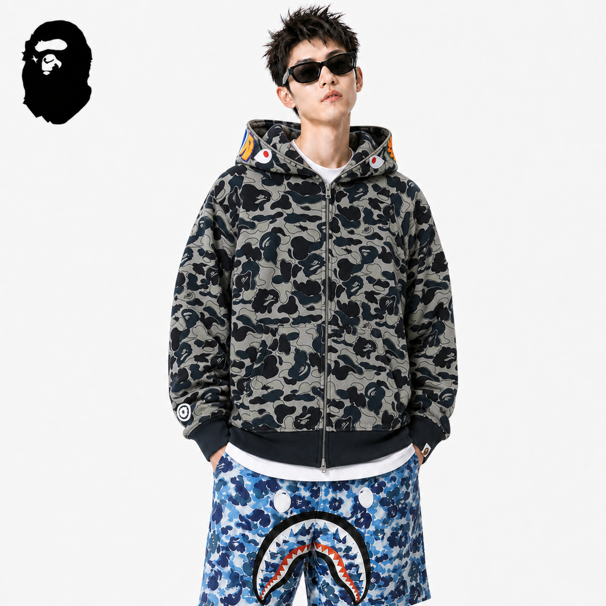 BAPE Camo Shark Hoodie - Grey Blue & Khaki