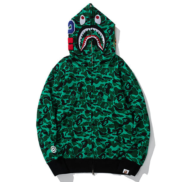 BAPE Green Camo Shark Zip Hoodie