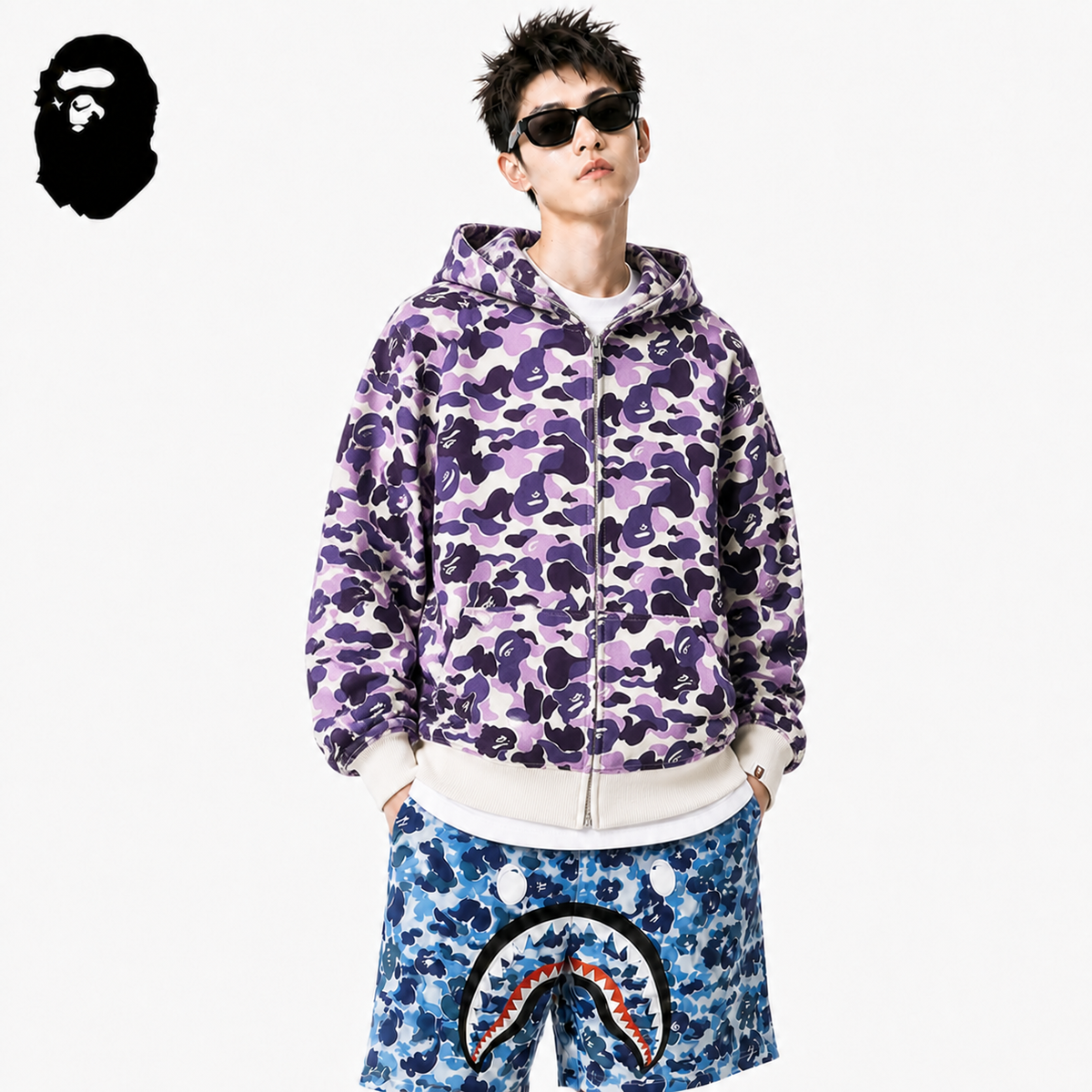 BAPE Purple Camo Shark Hoodie