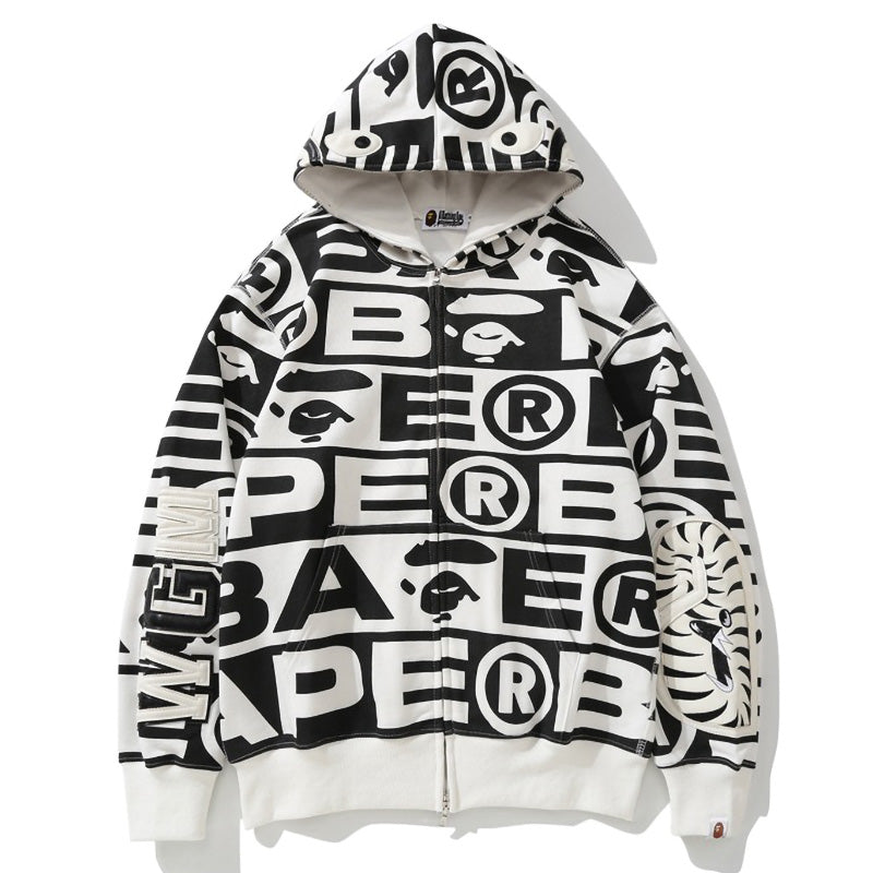 BAPE All-Over Logo Shark Zip Hoodie