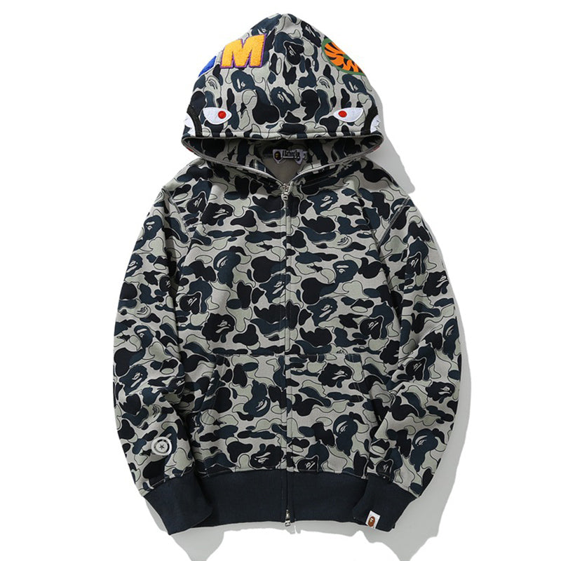 BAPE Camo Shark Hoodie - Grey Blue & Khaki