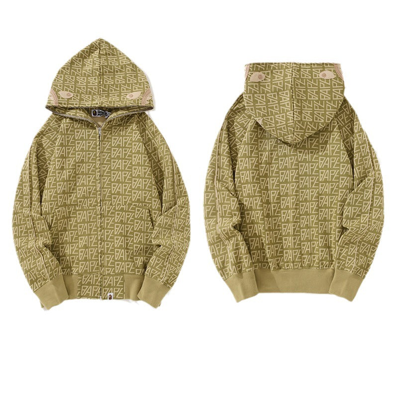 BAPE Logo Color Camo Shark Zip Hoodie - Khaki