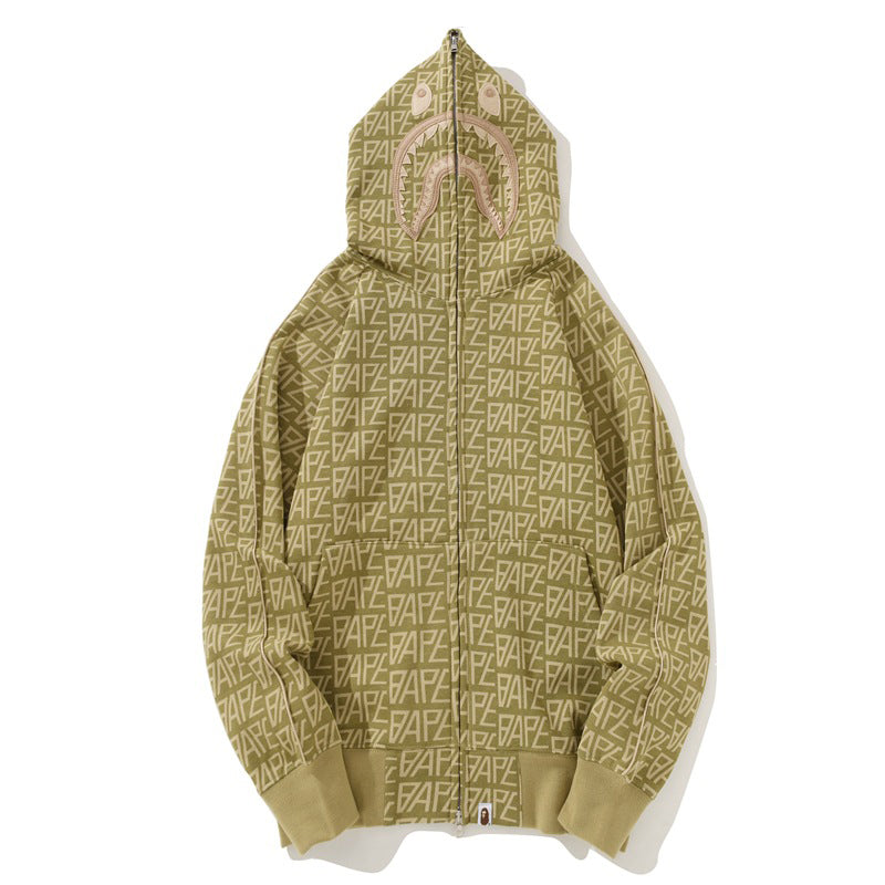 BAPE Logo Color Camo Shark Zip Hoodie - Khaki
