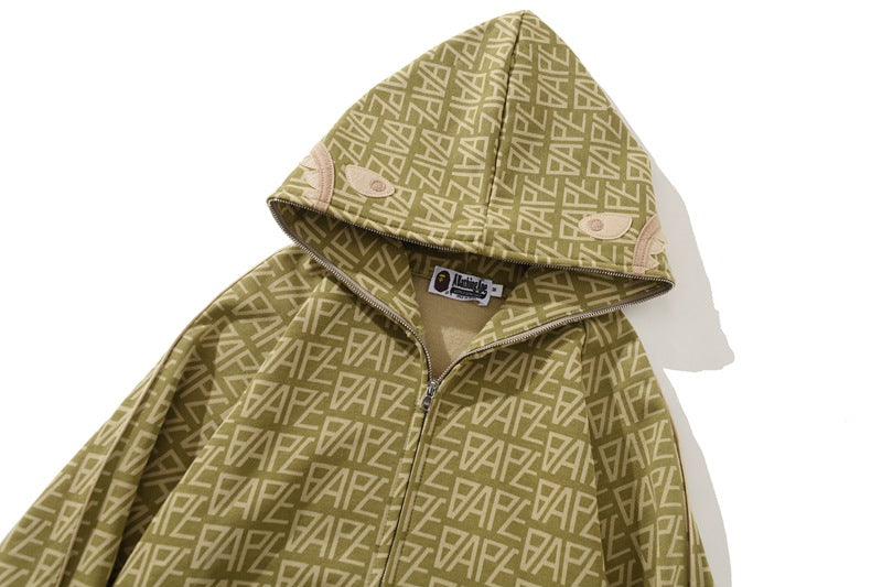 BAPE Logo Color Camo Shark Zip Hoodie - Khaki