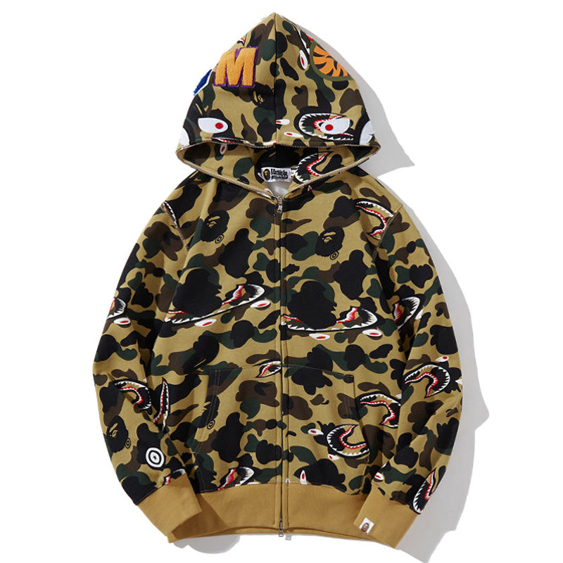 BAPE 1st Camo Shark Zip Hoodie - Green & Yellow
