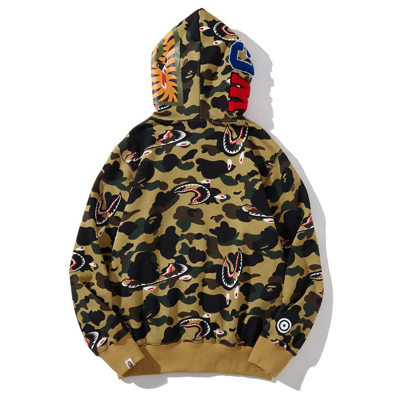 BAPE 1st Camo Shark Zip Hoodie - Green & Yellow