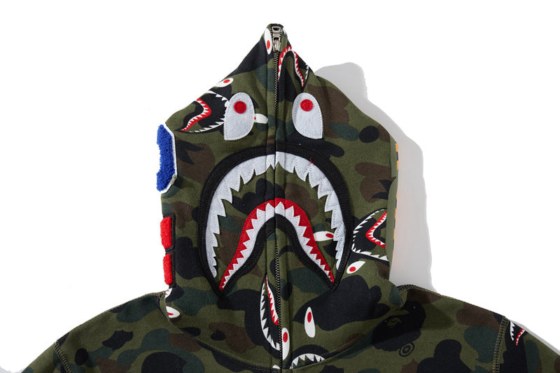 BAPE 1st Camo Shark Zip Hoodie - Green & Yellow
