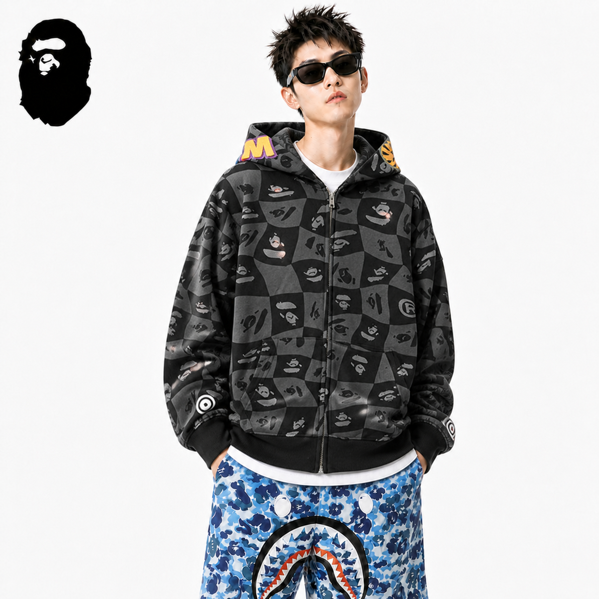 BAPE Black Grey Shark Zip Hoodie