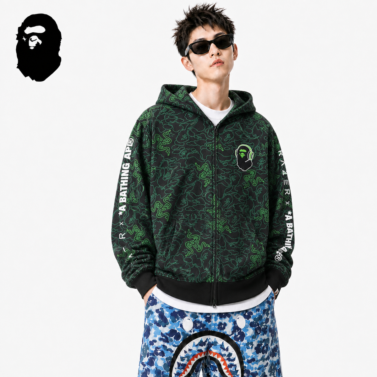BAPE Snake Camo Shark Zip Hoodie