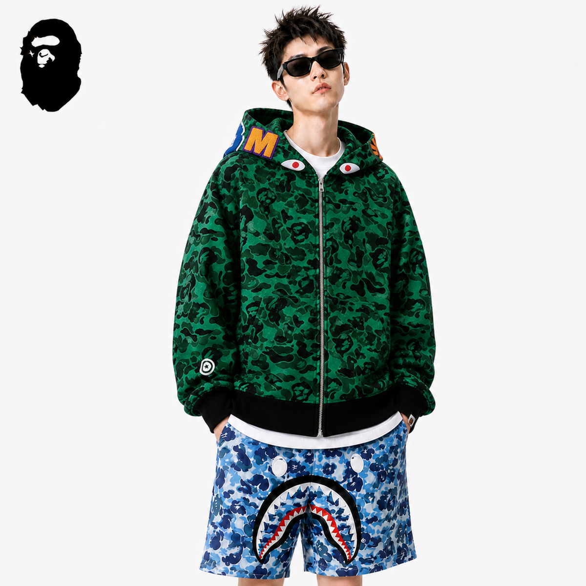BAPE Green Camo Shark Zip Hoodie