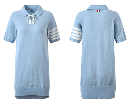 Thom Browne Women's Polo Collar Knitted Short Sleeve Dress - Premium Cotton Casual Dress