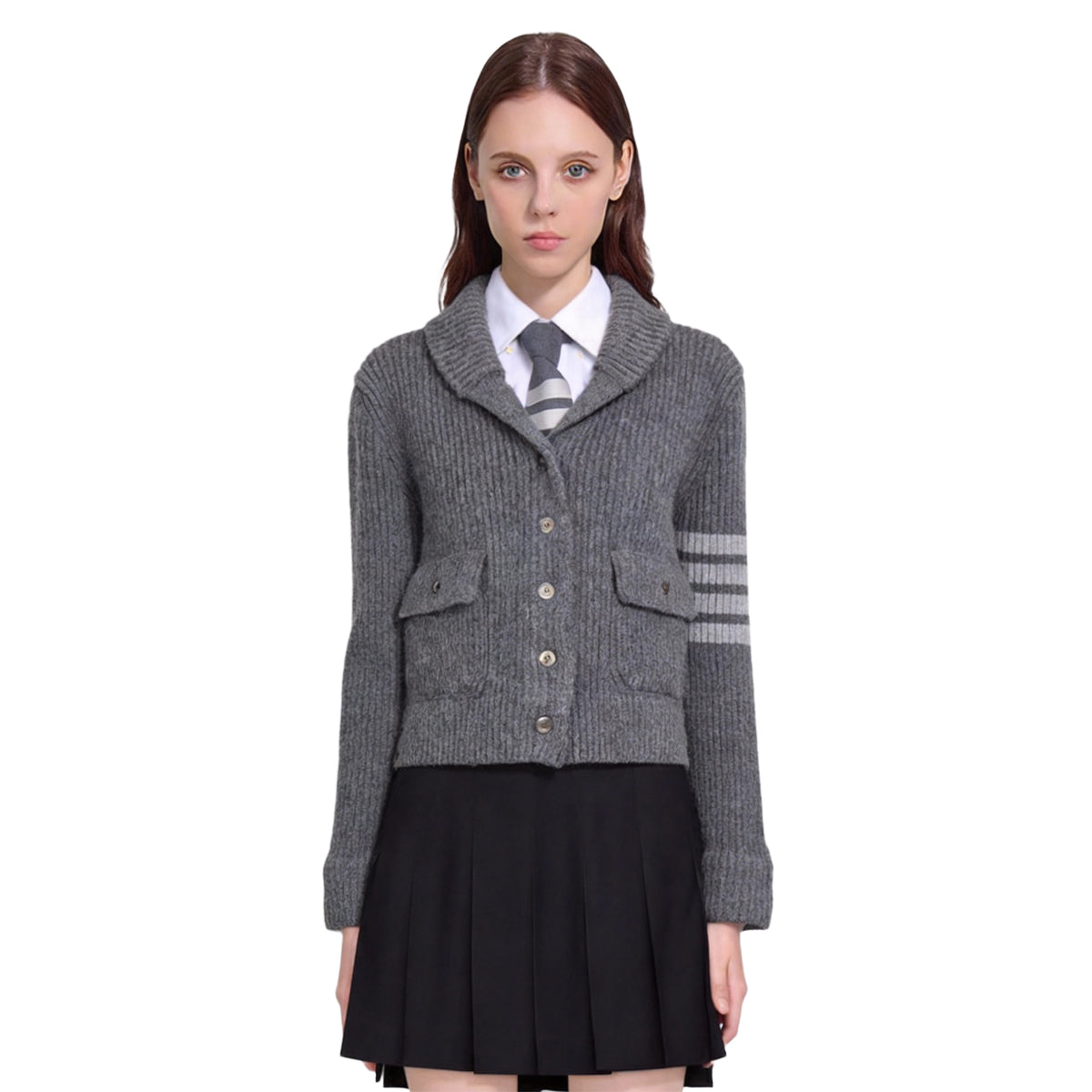 Thom Browne Feather Intarsia Cardigan | Women's Knit Button-Front Sweater