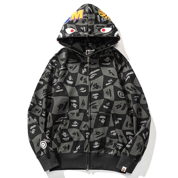 BAPE Black Grey Shark Zip Hoodie
