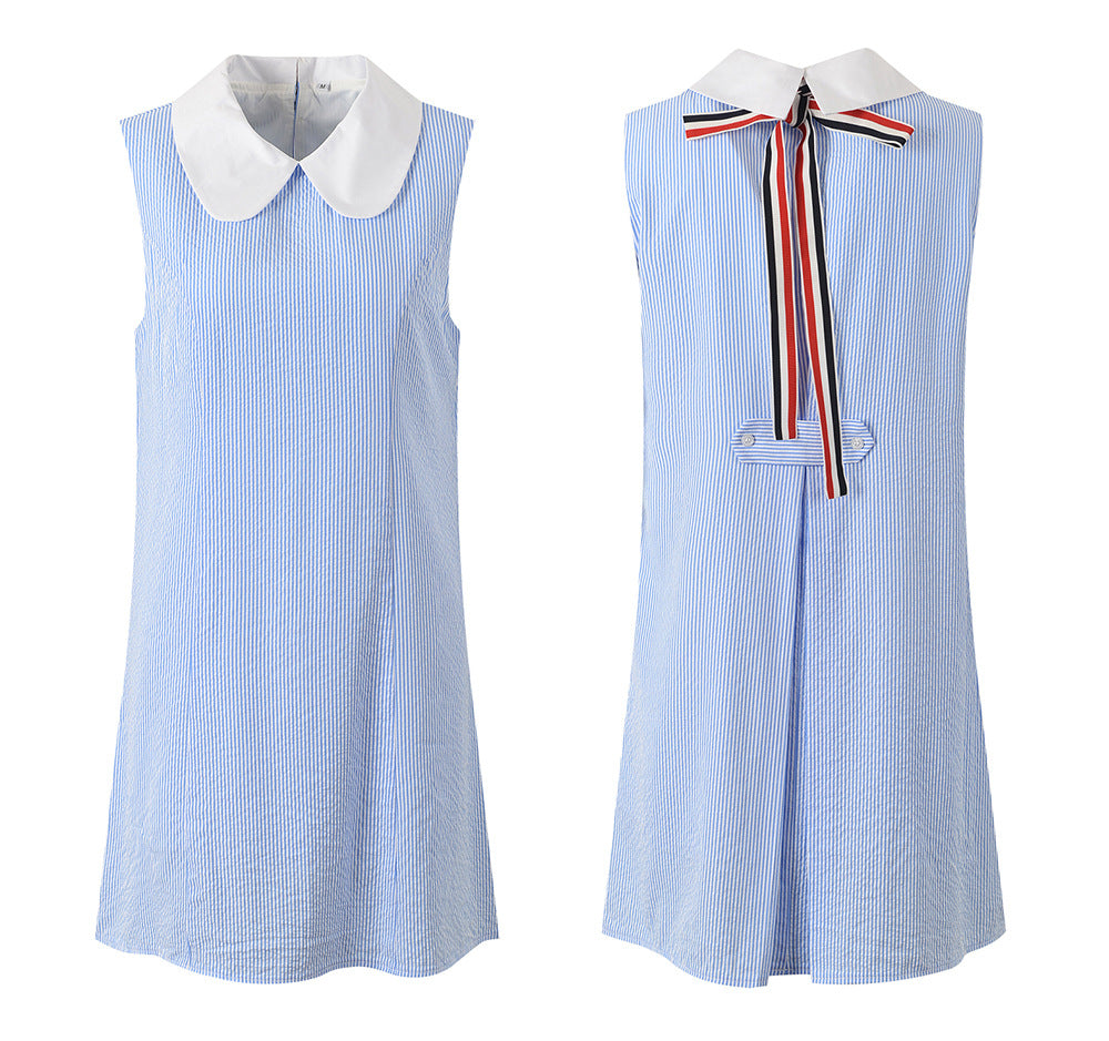 Thom Browne Blue & White Striped Contrast Collar Shirt Dress
