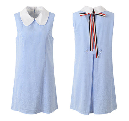 Thom Browne Blue & White Striped Contrast Collar Shirt Dress