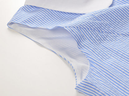 Thom Browne Blue & White Striped Contrast Collar Shirt Dress