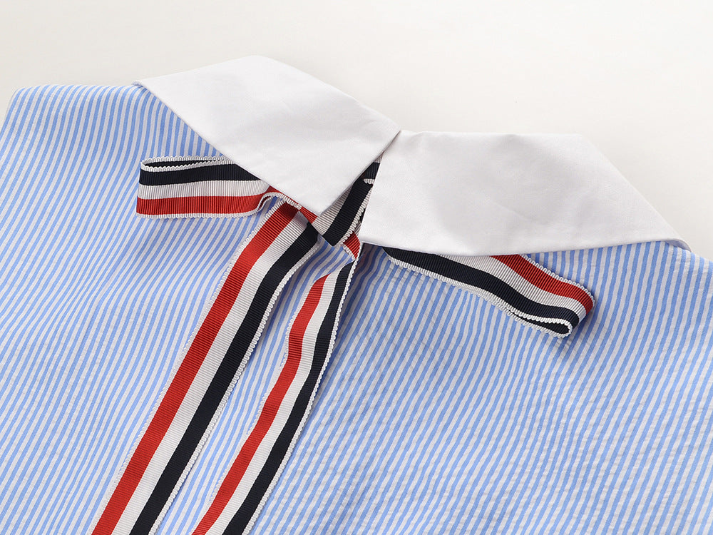Thom Browne Blue & White Striped Contrast Collar Shirt Dress