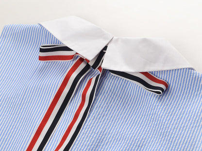 Thom Browne Blue & White Striped Contrast Collar Shirt Dress
