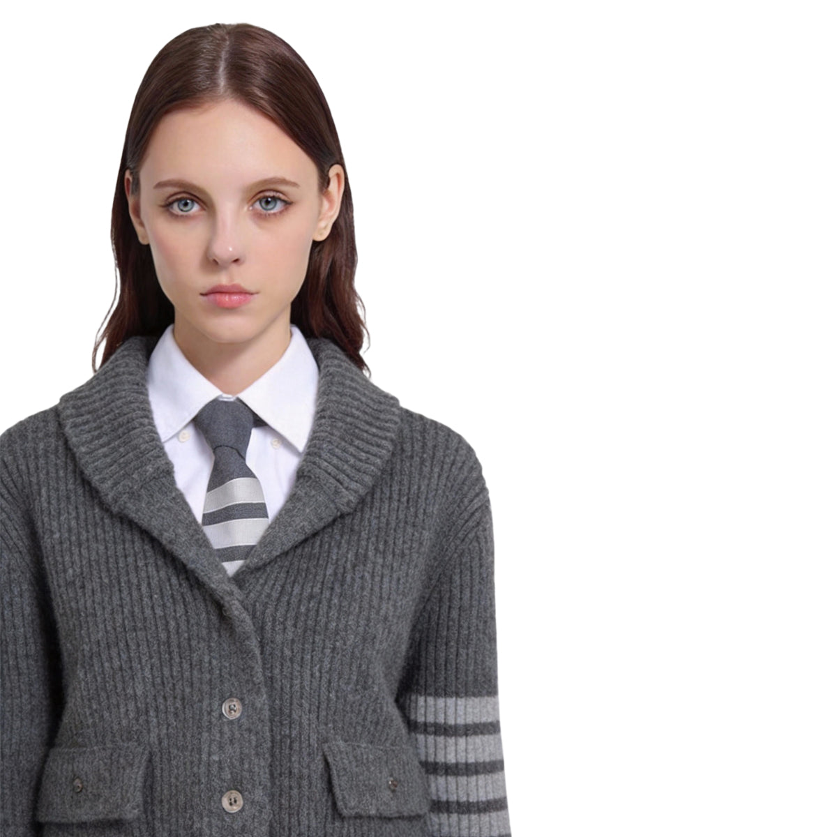 Thom Browne Feather Intarsia Cardigan | Women's Knit Button-Front Sweater