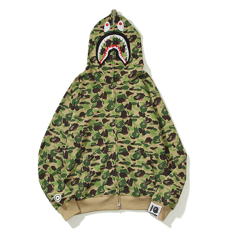 BAPE ABC Camo Shark Hoodie - Green & Grey