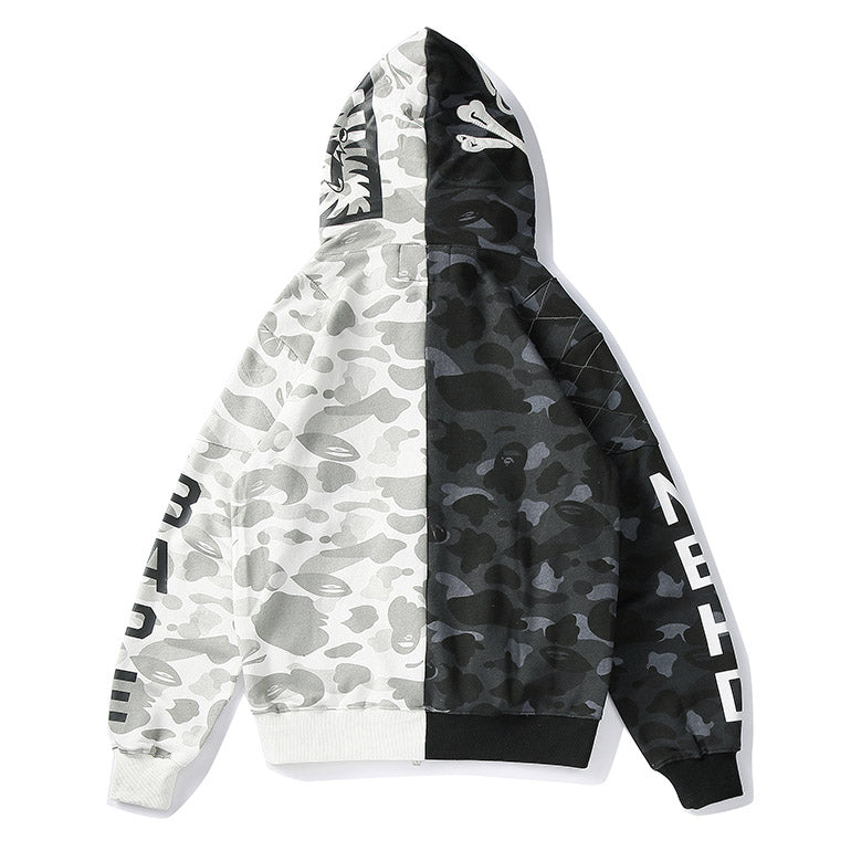 BAPE Black & White Split Shark Zip Hoodie