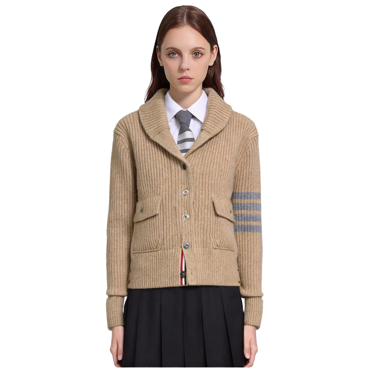 Thom Browne Feather Intarsia Cardigan | Women's Knit Button-Front Sweater