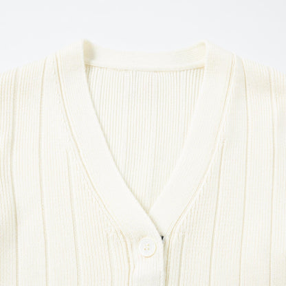 Spring Summer Pure Cotton Contrast Lapel Cardigan