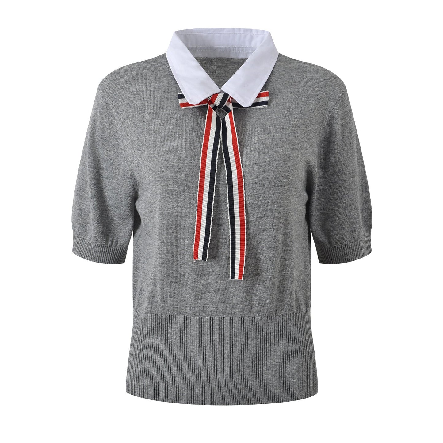 Thom Browne Women's V-Neck Ribbed Knit Short Sleeve Top