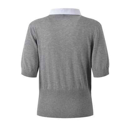 Thom Browne Women's V-Neck Ribbed Knit Short Sleeve Top