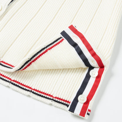 Spring Summer Pure Cotton Contrast Lapel Cardigan