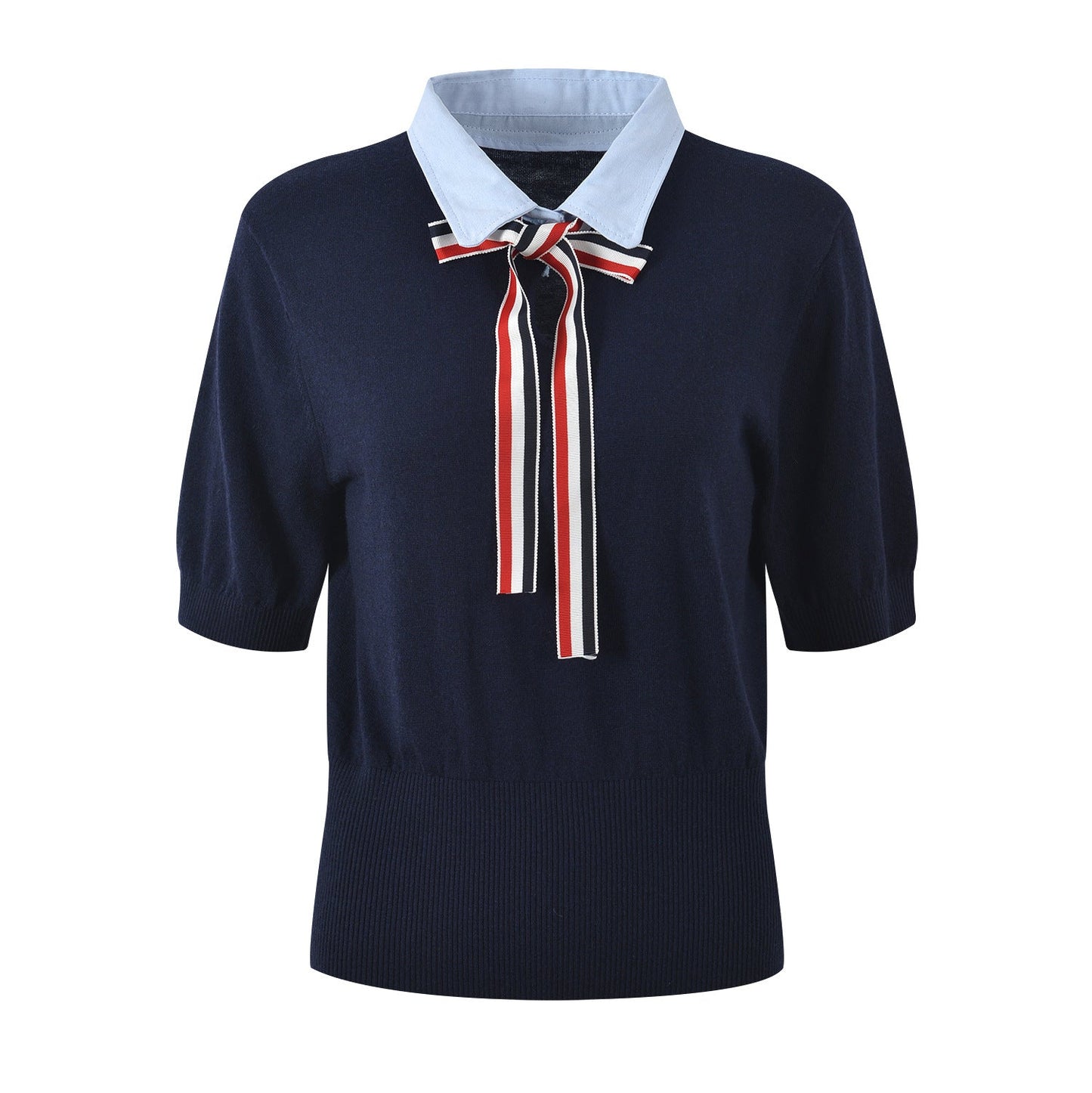 Thom Browne Women's V-Neck Ribbed Knit Short Sleeve Top