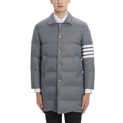 Classic 4-Strip Lapel Midi Down Jacket THOM TREND
