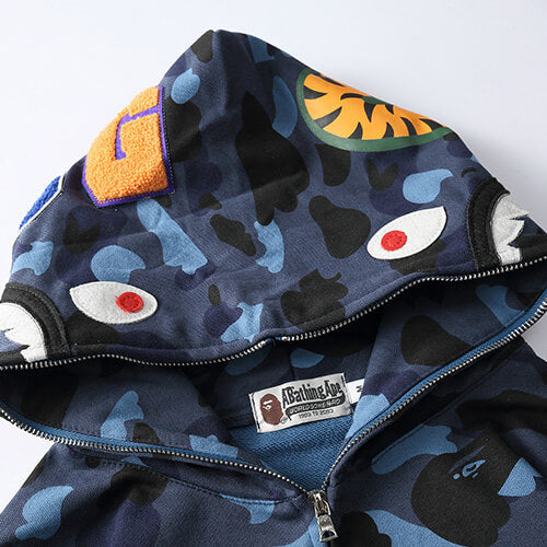 BAPE Navy Blue Camo Shark Hoodie