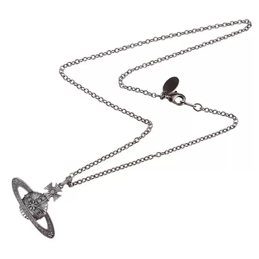 Vivienne Westwood Black Engraved Saturn Necklace