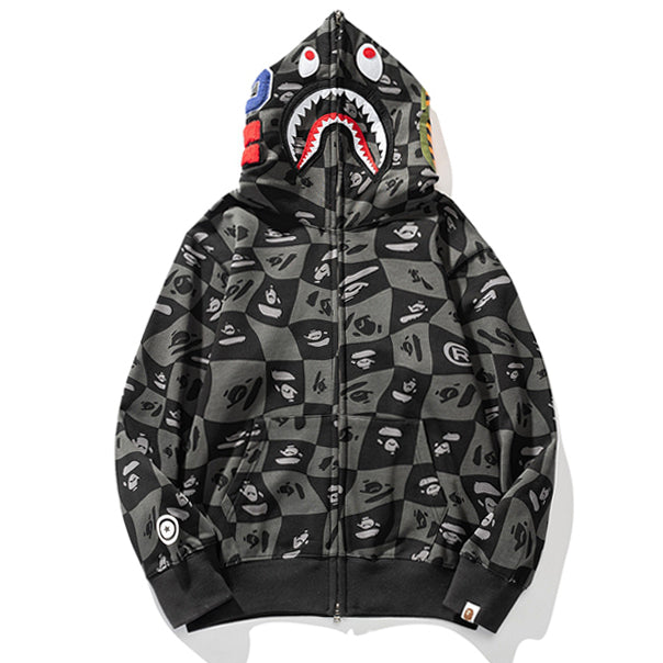 BAPE Black Grey Shark Zip Hoodie