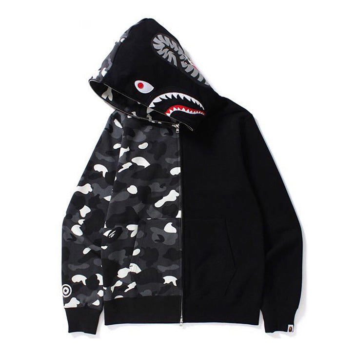 BAPE Fluorescent Split Camo Shark Zip Hoodie