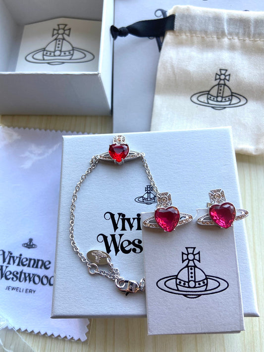 Vivienne Westwood Heart Rhinestone Bracelet & Earrings